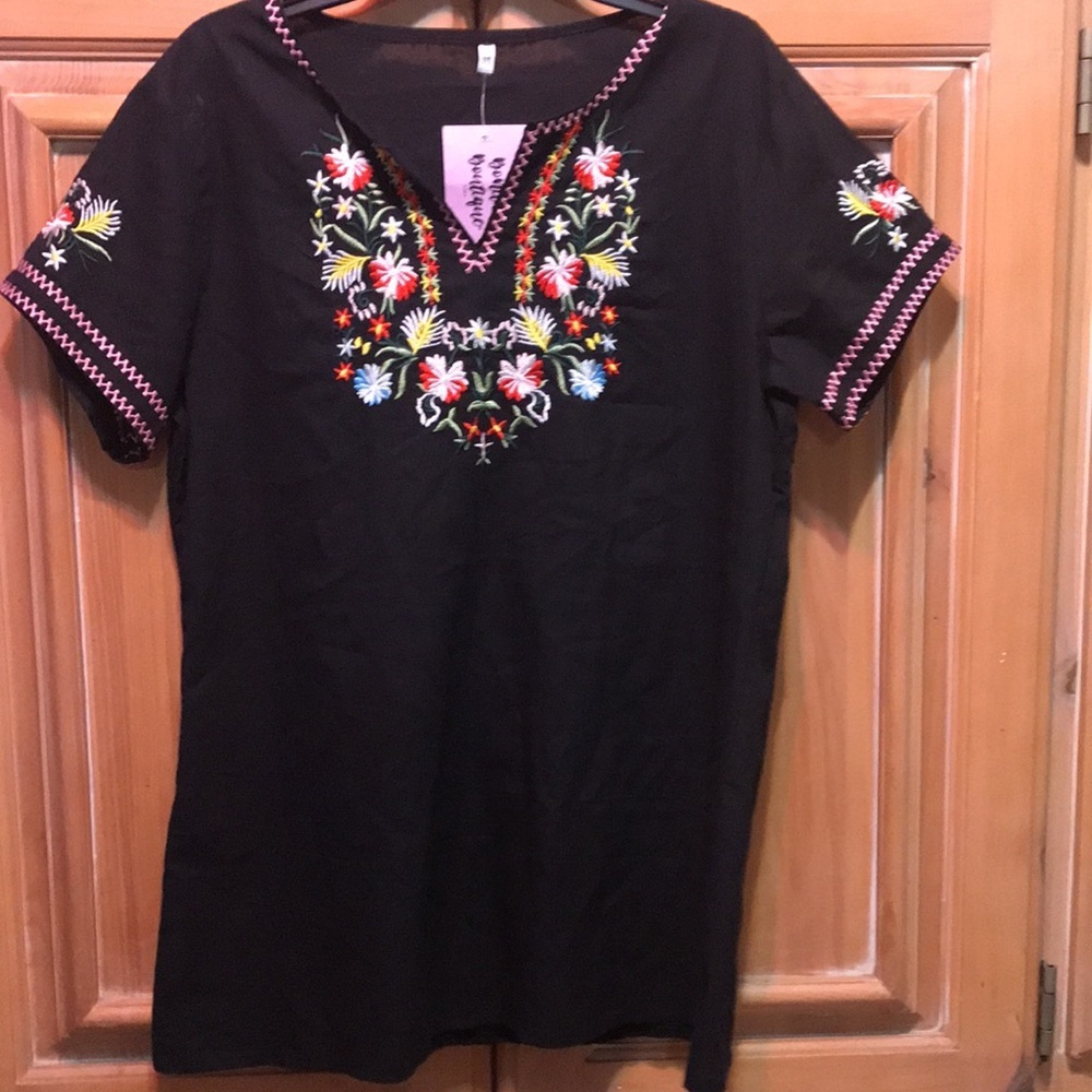 Embroidered Black Top